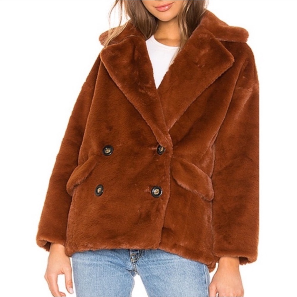 Free People Women's Faux Fur Double-Breasted Coat - Terracotta